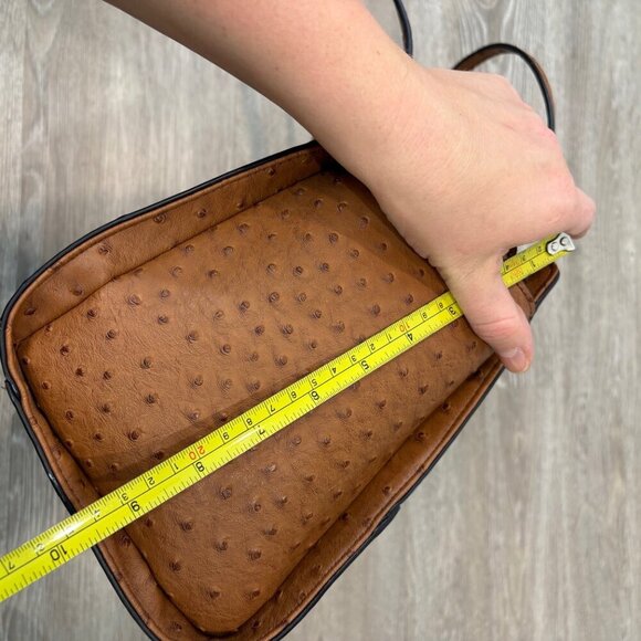 GUESS Brown Faux Ostrich Leather Shoulder Purse Tote Bag 13" x 5" x 9.5" - Picture 14 of 15